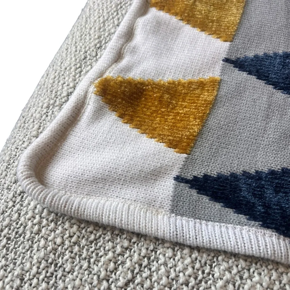 Pottery Barn Kids Triangle Knit Stroller Blanket Mustard Orange Navy 30x40